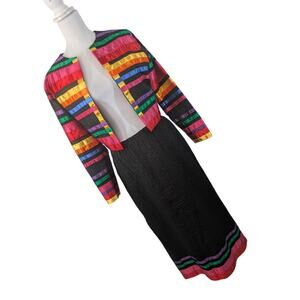 JACKI CASTILLO! MAGNIFICENT BLACK W/RAINOW RIBBON COLORS 2 PC SUIT, SET! SZ S